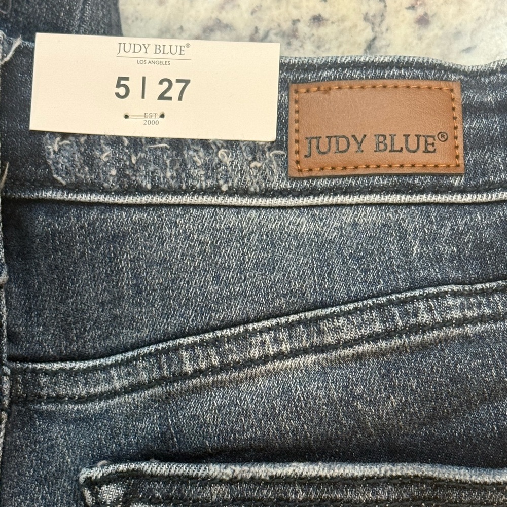 Judy Blue Distressed Flare Jeans - Blue - Picture 5 of 15